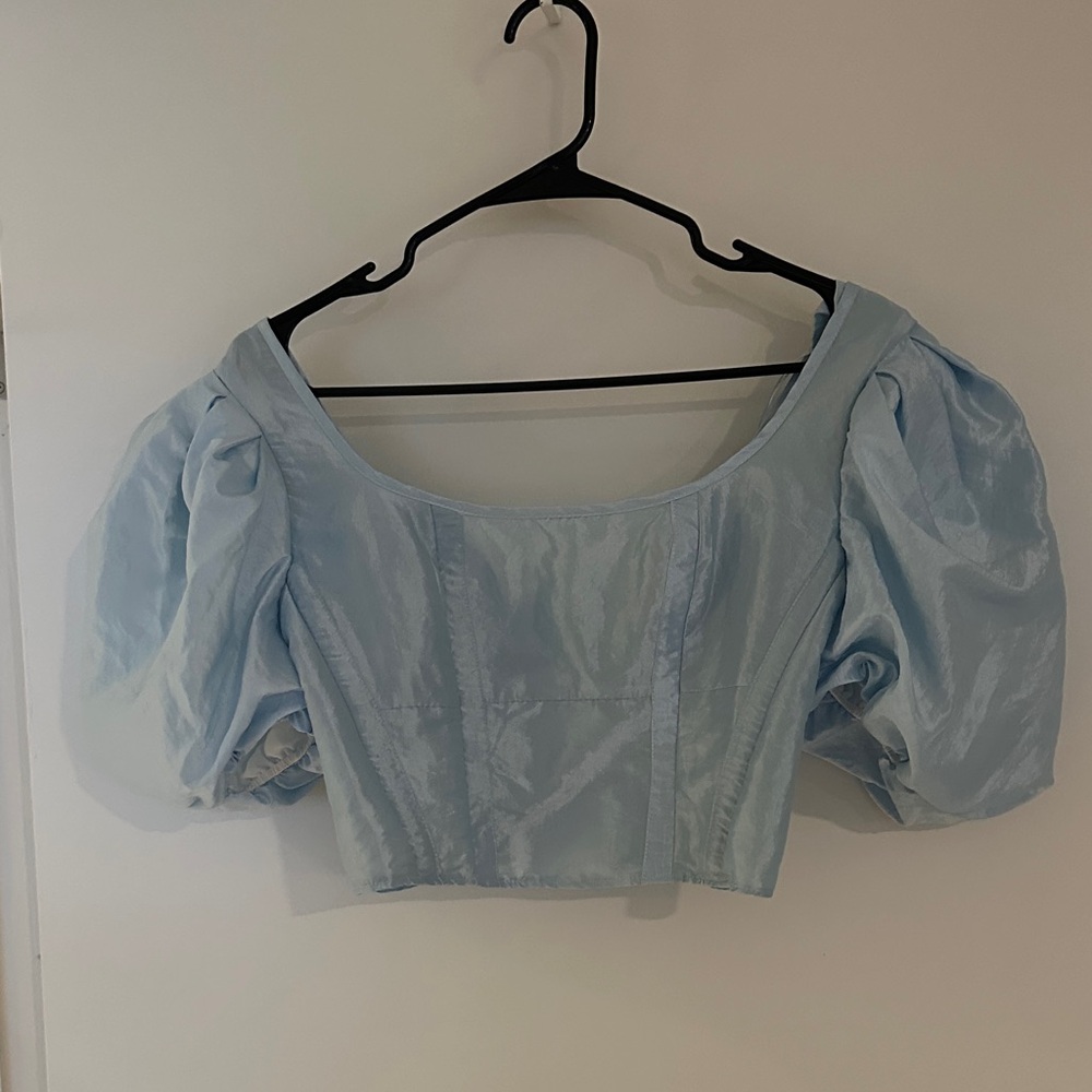 Light Blue Puff Sleeve Women's Top